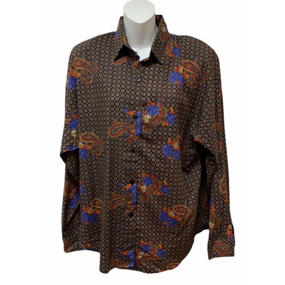 Vintage Retro Bold Print‎ Purple Orange Paisley Blouse Women's 16 Made in USA - Picture 1 of 8